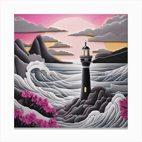 Lighthouse At Sunset Landscape 20 Canvas Print