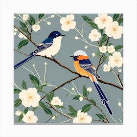 Japanese Sashiko Quilting, Bird On a Branch, folk art, 146 Canvas Print