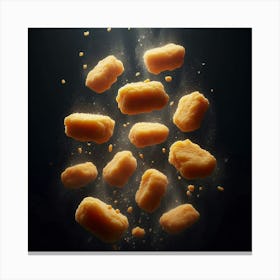 A Plethora of Plump andCrispy Chicken Nuggets Suspended in Mid-Air, Capturing the Essence of Fast Food Indulgence in a Single Frame Canvas Print