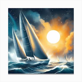 Sailboats In The Ocean Canvas Print