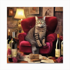 Wine For One Cat Perched 1 Canvas Print