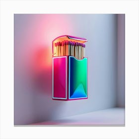 A Highly Bright, Intricately Detailed Matchbox, Rendered In Vibrant, Electric 3d Neon Colors, Such As Radiant Pink, Luminescent Green, And Fiery Blue, With A Glossy, Reflective Finish, Showcasing Subtle Gradients And Dimensions (1) Canvas Print