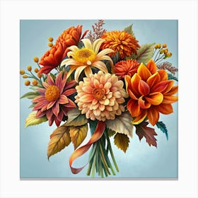 Bouquet Of Autumn Flowers With A Brown Ribbon Canvas Print