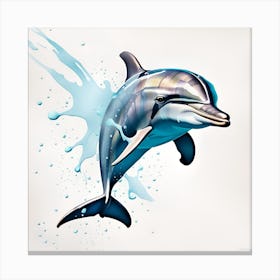 Dolphin Splash Watercolor Dripping Canvas Print