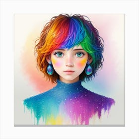 Girl With Rainbow Hair, Textured Art Canvas Print