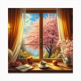 Cherry Blossoms By The Window Canvas Print