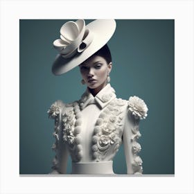 Model In White Dress And Hat Canvas Print