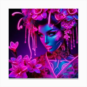 Neon Girl With Flowers 1 Canvas Print