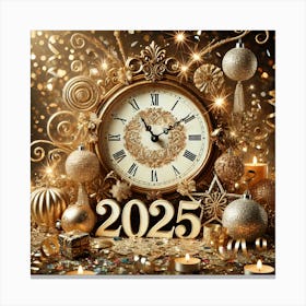 Festive Midnight Clock Wall Art: A Celebratory Scene to Welcome the New Year 2025 for Home and Event Decor Print Art Canvas Print