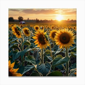 Sunflowers At Sunset 4 Canvas Print