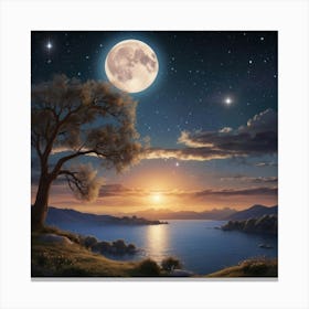 Full Moon Over Lake Canvas Print