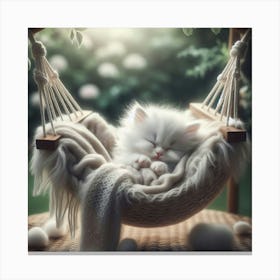 White Kitten Sleeping In A Hammock 2 Canvas Print