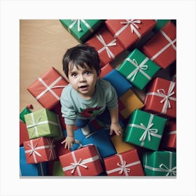 Child In A Pile Of Presents Canvas Print