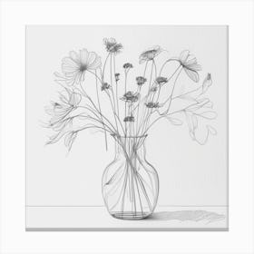 Line Drawn Flowers In A Vase 1 Canvas Print