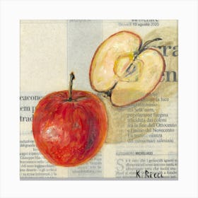 Red Apple On Newspaper Food Fruit Kitchen Dining Room Decor Canvas Print
