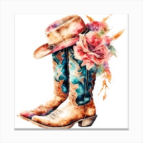 Cowboy Boots And Floral Accents For Western Decor Canvas Print