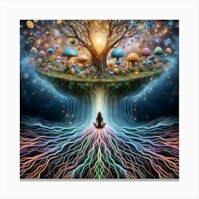 Mystical Roots, Psychedelic, Tree Of Life, Celestial Meditation Canvas Print