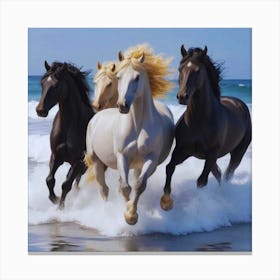Horses Running On The Beach Canvas Print