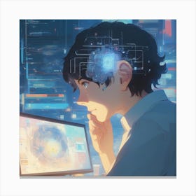 Boy Looking At A Computer Screen Canvas Print