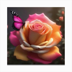 Butterfly On A Rose 4 Canvas Print