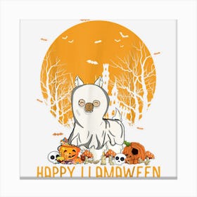 Happy Llamaween Llama Funny Halloween Boo Ghost Kids Girls Canvas Print