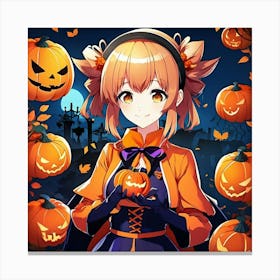 sexy anime girl with pumpkins 1 Canvas Print