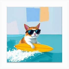 Cat On Surfboard 1 Canvas Print