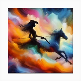 Cowgirl Riding Horse In The Sky Canvas Print