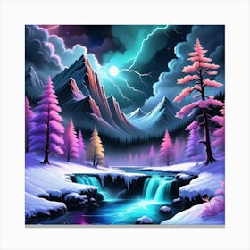 Winter Landscape With Waterfall 2 Canvas Print
