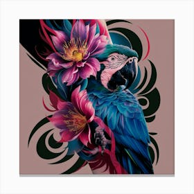Parrot And Flowers Canvas Print