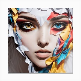 Women face paper torn color eyes. Canvas Print