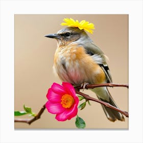 Bird With Flower On Head Canvas Print