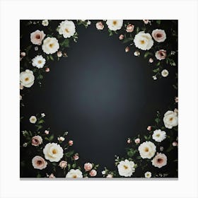 Floral Wreath On A Black Background Canvas Print