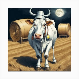 Cow In The Moonlight 2 Canvas Print