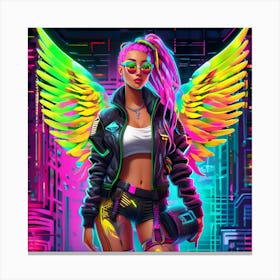 Neon Girl With Wings 6 Canvas Print