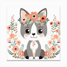 Floral Baby Cat Nursery Illustration (19) Canvas Print