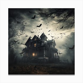 Haunted House With Bats Canvas Print
