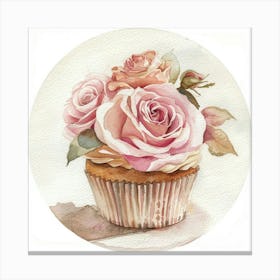 Watercolor Peach And Pink Floral Sweet Cupcake Canvas Print