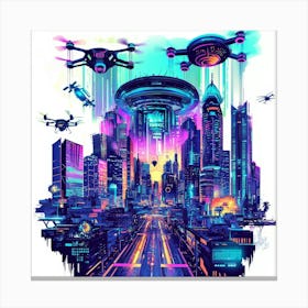 Futuristic City.Generated AI. Wall Art Print 12 Canvas Print