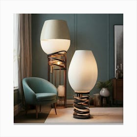 Three Lamps In A Room Canvas Print