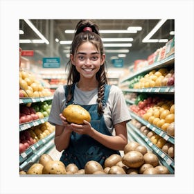 Girl In A Supermarket Canvas Print