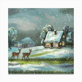 Deer In The Snow 16 Canvas Print