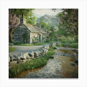 Cottage By A Stream Canvas Print