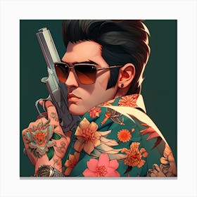 Hunzinator Elvis Presley With Tattoos And Sunglasses Canvas Print