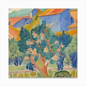 Olive Tree In Front Of Houses Canvas Print