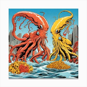 Octopus Battle 1 Canvas Print