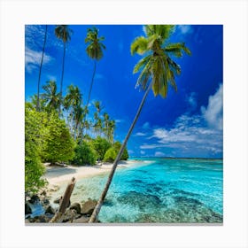 Tropical Beach With Palm Trees Canvas Print