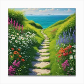 Floral Path To The Ocean Canvas Print
