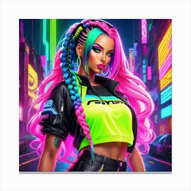 Neon Girl In Neon Outfit Canvas Print