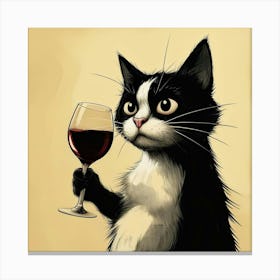 Cat With A Glass Of Wine Canvas Print